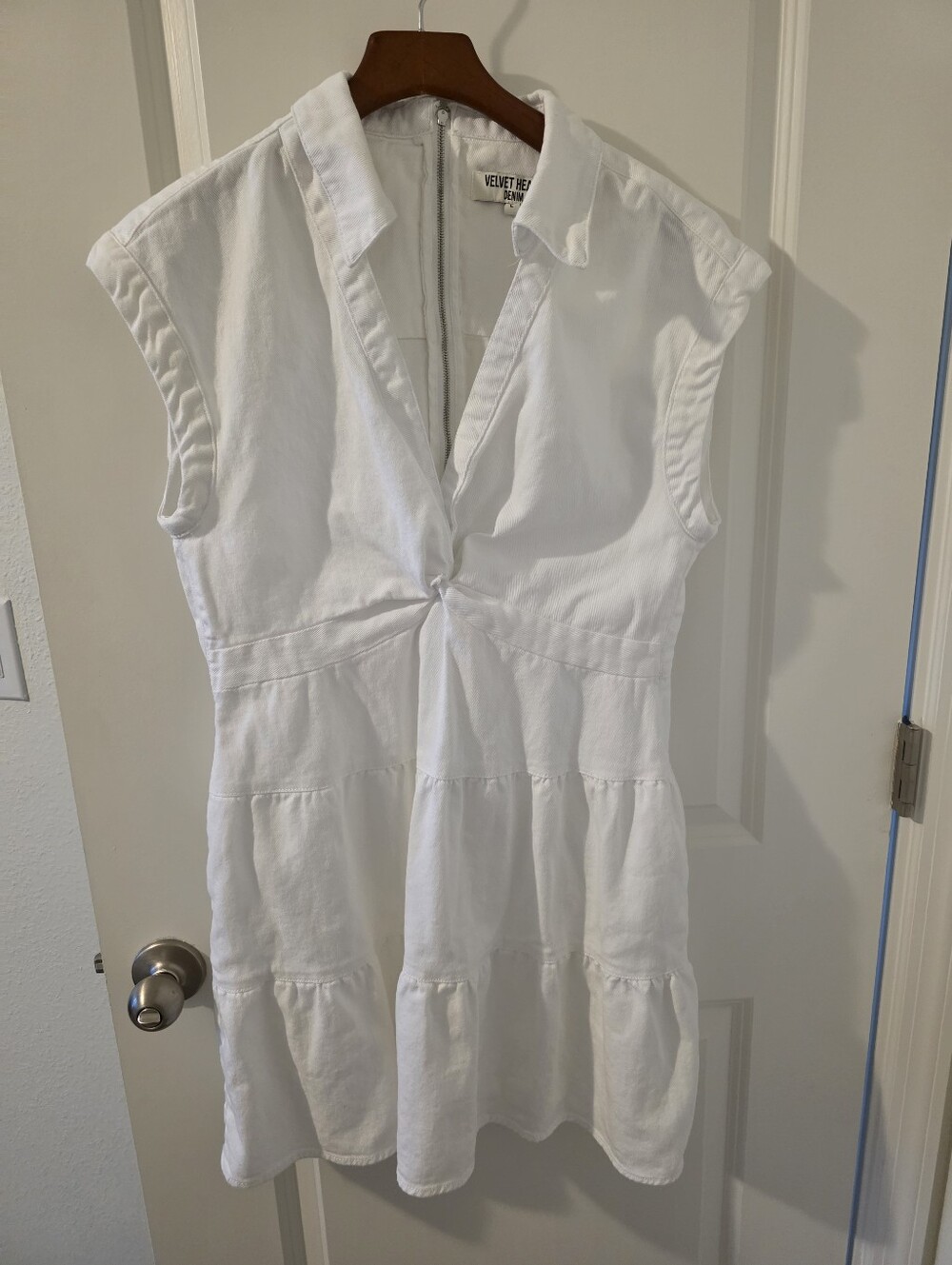 Velvet Heart White V-Neck Tiered Mini Dress